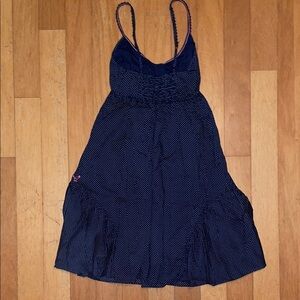 American Eagle Navy Blue White Pink Polka Mini Dot Summer Sun Dress XS Y2K